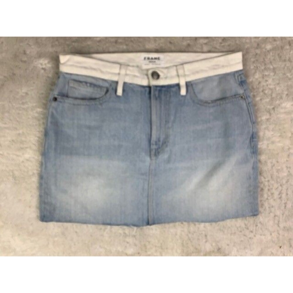 Frame Size 27 Womens Jean Denim Skirt Light Wash Raw Hem Stretch Short